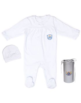 RB Royal Baby Organic Cotton Sleeve Footed Overall Footie with Hat in Gift Box (LittleMe)