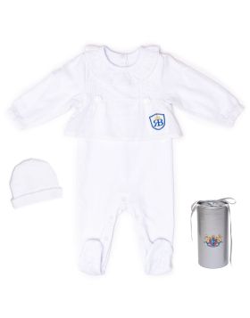 RB Royal Baby Organic Cotton Sleeve Footed Overall Footie with Hat in Gift Box (Forever Me)