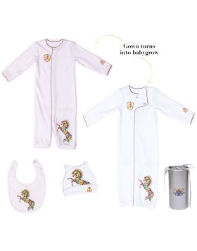 RB Royal Baby Organic Cotton Gloved Sleeve 2 in 1 Baby Gown Converter with Hat and Bib in gift box (Born to Be Wild)